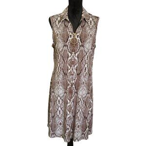 💖MSK brown taupe snakeskin print sleeveless dress, gold zipper front closure